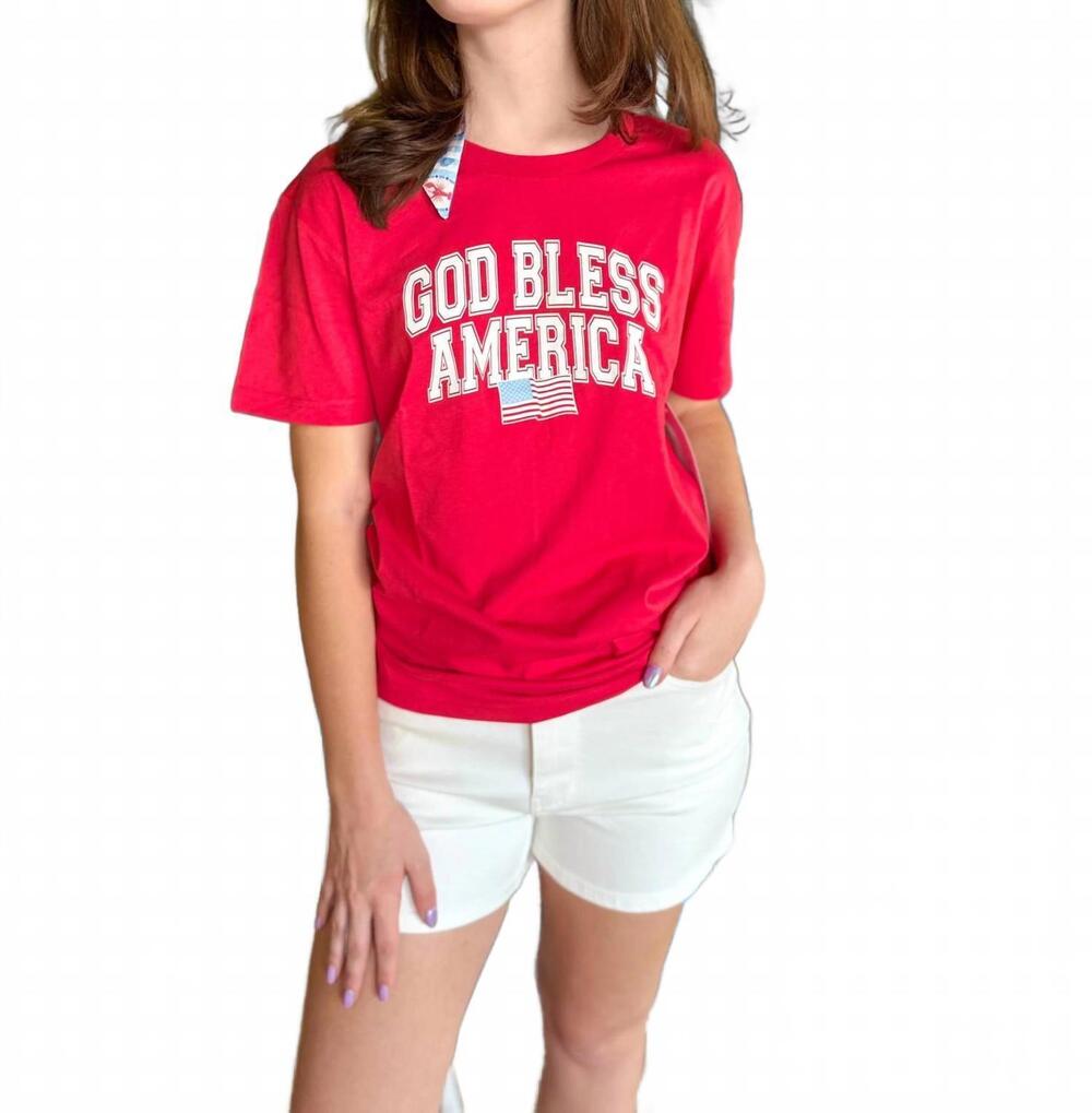 NEW JADELYNN BROOKE god bless america short sleeve top in red
